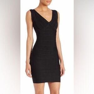Herve Leger Black Bandage V-Neck Mini Dress, Size S